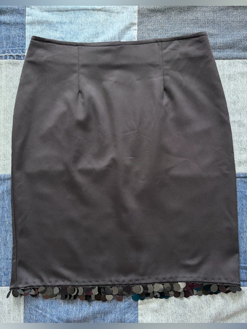 VTG XOXO Sequined Black Pencil Skirt Beaded Y2K 90s